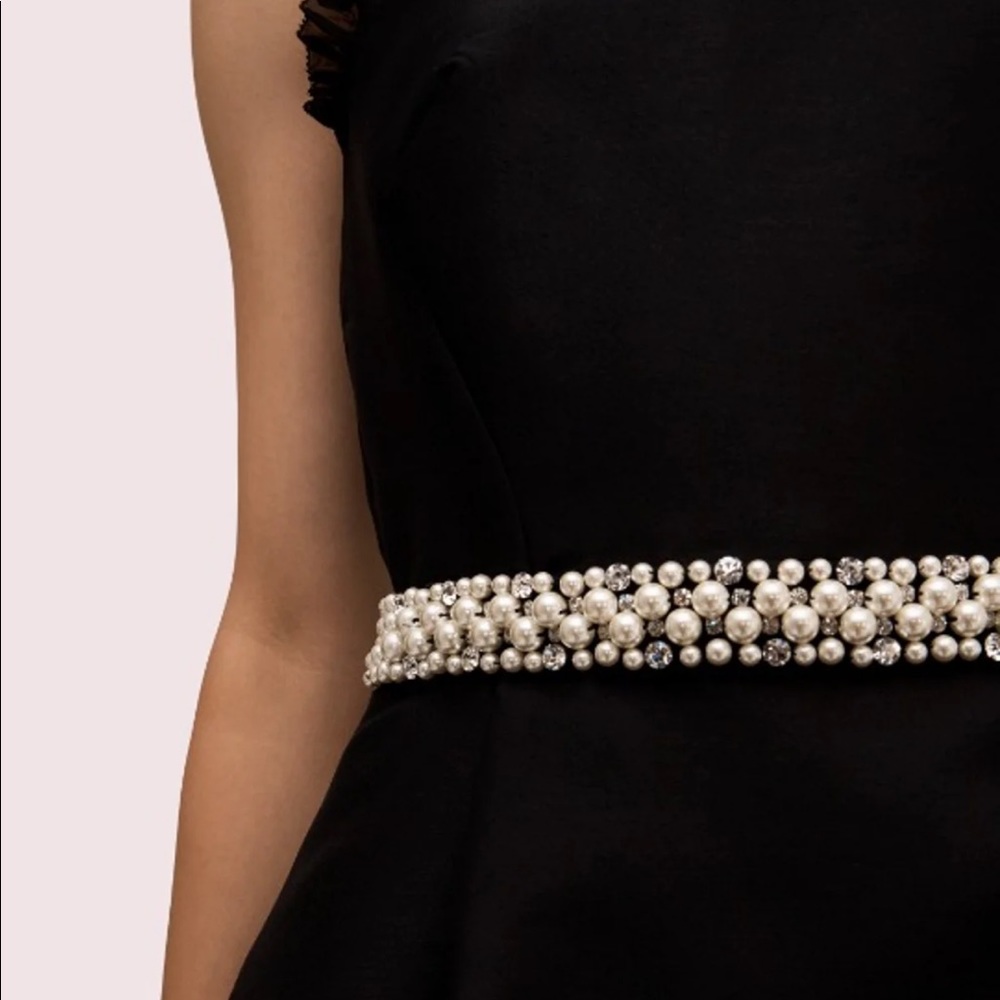 kate spade Black Midi Dress with Pearl & Crystal Embellished Belt